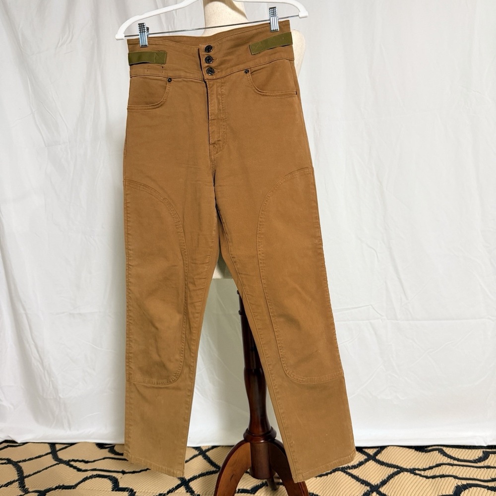 Veronica Beard Kane High Rise Tapered Leg Stretch Pockets Jeans in Peanut   28